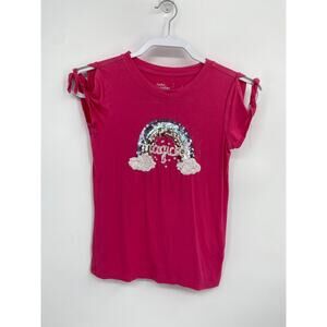 Rumi + Ryder Pink Short Sleeve Rainbow Magical Shirt Tie Sleeve M 8-10